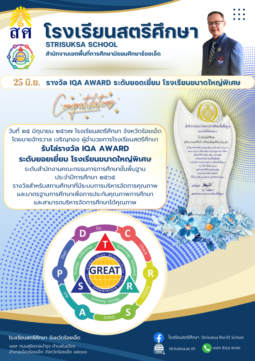 สตรีศึกษารับรางวัล IQA Award ระดับยอดเยี่ยม โรงเรียนขนาดใหญ่พิเศษ